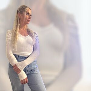 Mango ribbed long sleeve white top